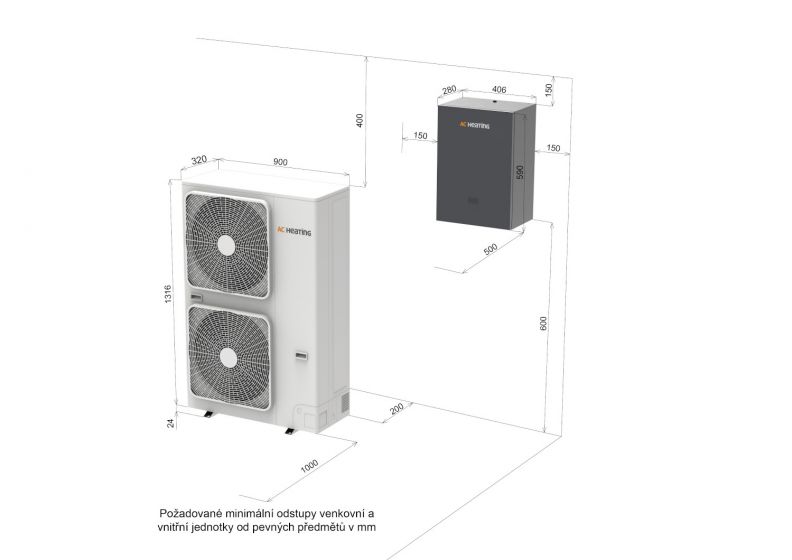 Tepelné čerpadlo Convert AW14 rozměry