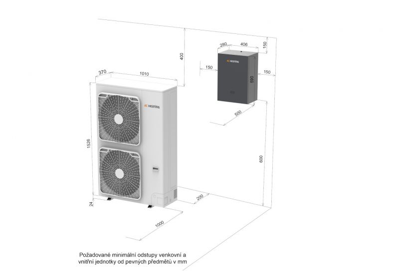 Tepelné čerpadlo Convert AW22-3P rozměry